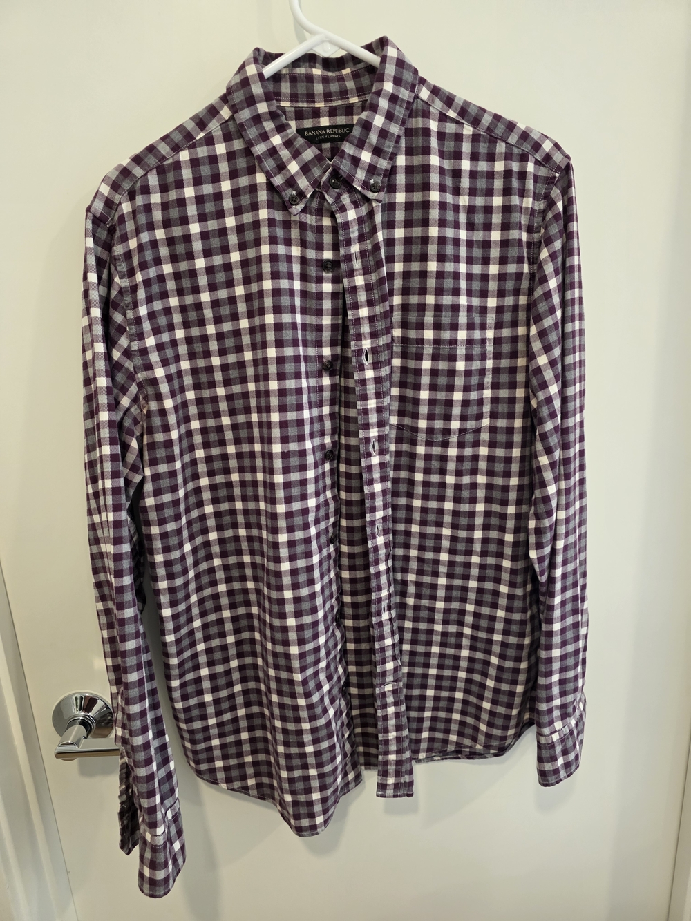 0Banana Republic Men's and White Plaid Button-Down Shirt
